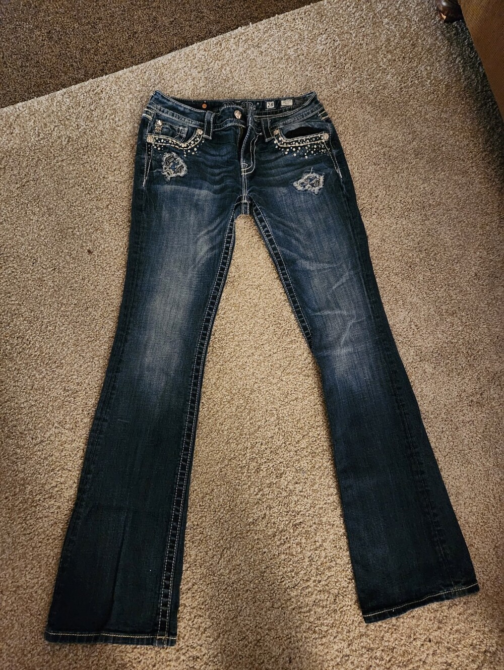 Miss Me Signature Boot Dark Wash Embellished Women’s Jeans 28x34